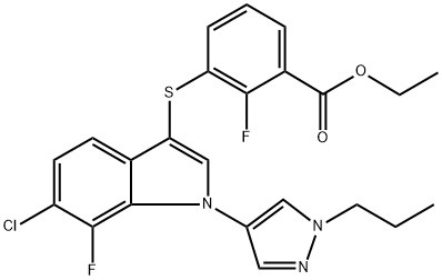 Kyselina benzoová, 3-[[6-chlor-7-fluor-1-(1-propyl-1H-pyrazol-4-yl){ {8}}H-indol-3-yl]thio]-2-fluor-, ethylester (ACI) č. CAS: 1782070-73-8