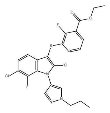 Kyselina benzoová, 3-[[2,{2}}dichlor-7-fluor-1-(1-propyl-1H-pyrazol-4-yl )-1H-indol-3-yl]thio]-2-fluor-, ethylester (ACI) č. CAS: 1782070-79-4